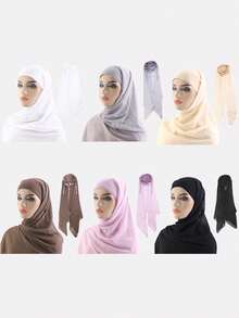 1pc Women's Spring/Summer Breathable Middle Eastern Style Hijab Underscarf, All-In-One Head Wrap Suitable For Daily Use,Beach,Hat - Multicolor - View 4
