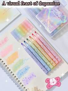 6pcs Dopamine Color Fluorescent Pens, Glitter Fluorescent Pens, Scented. Suitable For Key Point Highlighting, Note Marking, Planner Decoration, Doodling, Daily Learning, Office Work, Handmade DIY Creation, Student Stationery. Essential Supplies For Back To School Season. - Flash Highlighter - View 8