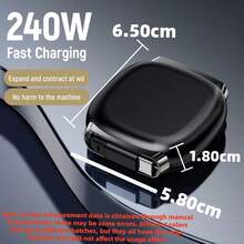 Durcord 240W USB-C To USB-C Fast Charging Cable, Magnetic Retractable USB-C Charging Cord, Extendable Lightning Charging Cable, Multifunctional USB-C Cable Compatible With IPhone 15 16 17 Pro Max Pro, Tablets, Supports PD Fast Charging - Multicolor - View 3