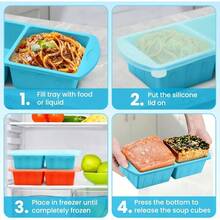 2 Pack Silicone Freezer Trays With Lid Easy Storage Silicone Soup Freezer Molds 2 Cup Cube Tray Freezing Broth Sauces Store Leftovers, Leakproof, Easy Release Dishwasher - xanh dương + cam - Xem 7