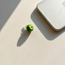1pc Green Apple Artificial Fruit Phone Dust Plug Pendant Charm Accessory Decoration Protector Compatible With Iphone Type-C Port - Green - View 6