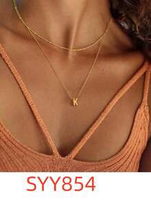 1件装不锈钢字母项链，防水个性化字母组合项链，适合女性和女孩 - 金色 - 查看 6