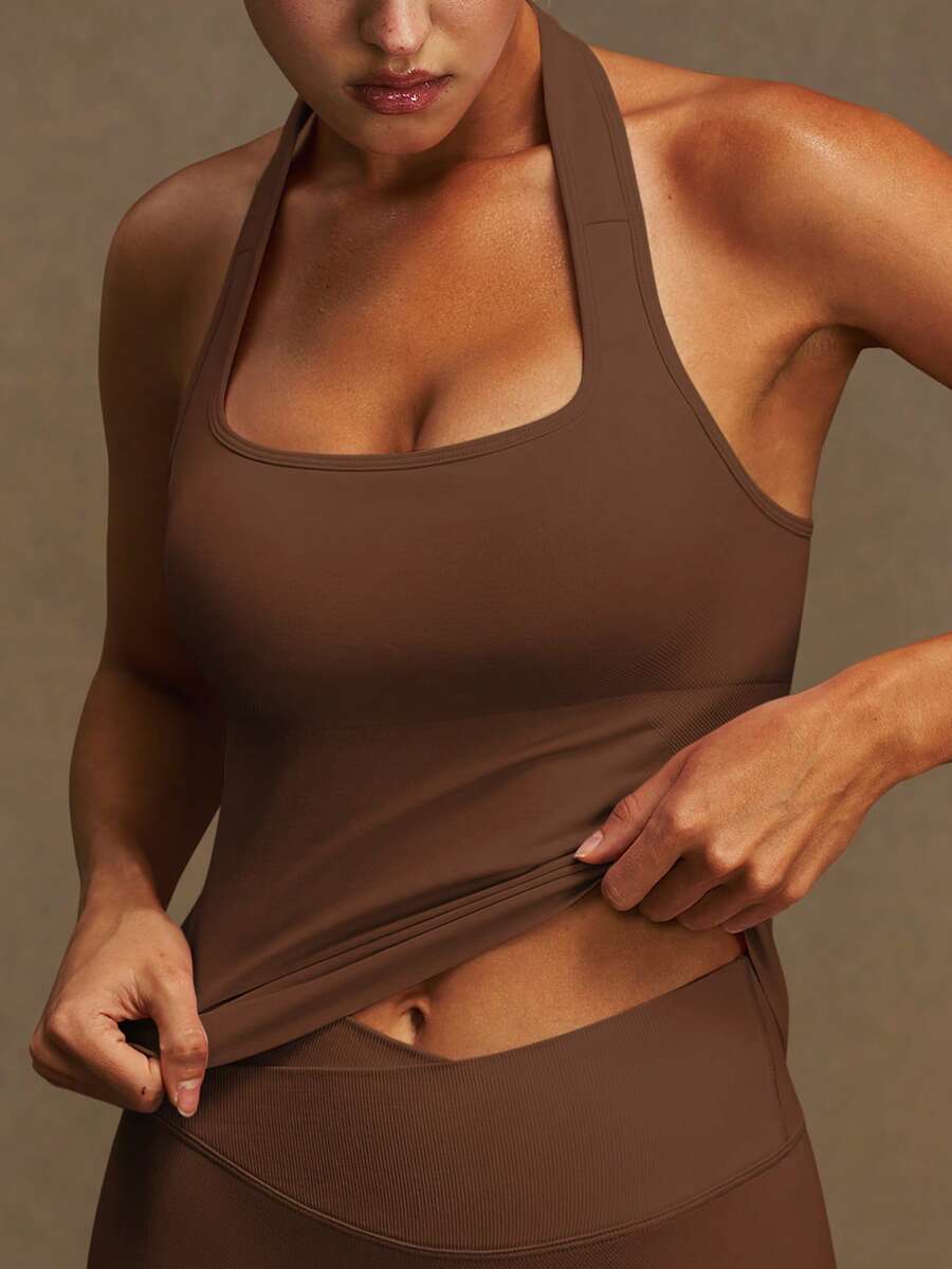 VVX Women Halter Neck Sports Yoga Tank Tops Removable Pads Sexy Backless Workout Yoga Gym Top Y2K Comfortable Breathable Casual Solid Color Soft