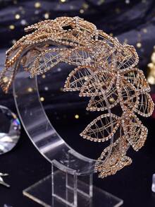 1pc Luxurious Handmade Rhinestone Leaf Shaped Bridal Headband, Wedding Hair Accessory Suitable For Party, Photography, Celebration,Summer,Beach,Elegant,Birthday - Multicolor - View 7