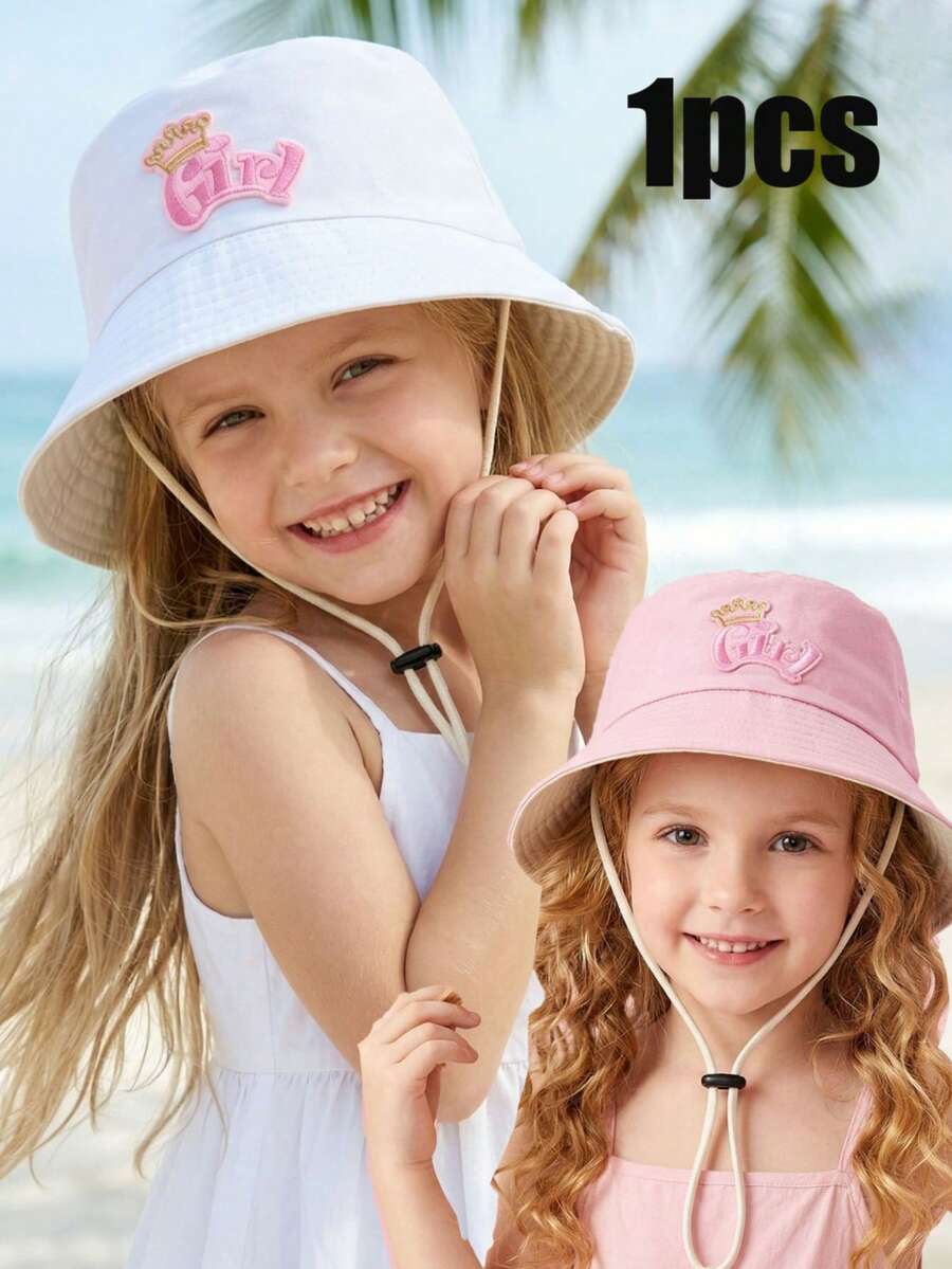 1顶适合2-6岁幼儿女童的字母印花渔夫帽,可爱夏季遮阳帽,轻便速干,适合海滩、户外活动 - 1PC - 查看 1