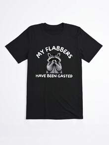 Black Oversized T-shirt, 1 pcs My Floppers Have Been Gasted Raccoon Print 180g Pure  Heavy 100% Polyester T Shirt - Negro - Ver 2