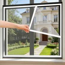 1pc Double-Sided Self-Adhesive Invisible Mosquito Net, Polyester Window Screen, No Drilling Required, Easy Installation, Transparent Mesh For Home Use - White-edged Gray Mesh - View 3