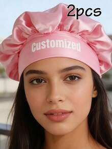 Custom Text Satin Bonnet, Personalized Hair Bonnet Elegant Minimalist Night Care Cap, Customized Soft Sleep Hat Gift For Mothers Day Birthday Anniversary, Customizable Beauty Hair Wrap For Women Wife Bedroom Night Routine Gift, Bathroom, Everyday Life, Couples - Multicolor - View 8