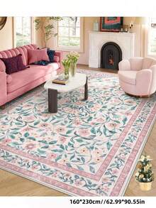 1pc Bohemian Modern Paris Garden Floral Carpet, Suitable For Living Room, Non-Slip Rust Red Printed Vintage Farmhouse Rug, Suitable For Bedroom, Dining Room, Dorm, Office, Home Decor - Coral Pink - View 8