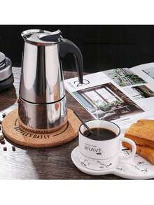 Stainless Steel Italian Moka Pot Coffee Maker 2/6/12 Cups, Stovetop Espresso Pot Compatible With Induction Cooker & Open Flame, Portable Coffee Brewer For Home Kitchen & Camping, Optional Manual Coffee Grinder - Silver - View 2