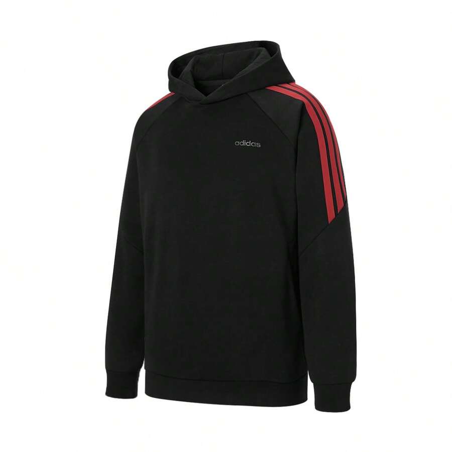 Adidas 阿迪達斯加絨衛衣男春季新款寬鬆連帽三條槓加厚套頭衫上衣 - 黑色 - 查看 1