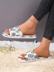 Floral Open-Toe Linen Slippers For Women, Comfortable And Breathable, Suitable For Summer And All Seasons, Indoor Home Living Room And Student Dormitory, Slip-On Open-Toe Women's Slippers - Black - View 4
