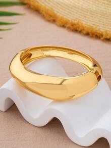 3pcs/Set Unique Zinc Alloy & Metal Bangles, Gold-Tone Bangle, Heavy Metal Curved Bangle, Rugged Large Hammered Bangle, Wave Bangle Set, Wide Bracelet, Luxury Elegant Style, For Women - Yellow Gold - View 9