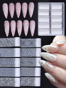10 rollos de calcomanías de uñas con estampado de encaje blanco de 100x4cm, decoraciones de uñas elegantes de cobertura completa de encaje, decoraciones de arte de uñas románticas de boda y cielo estrellado, suministros de salón de uñas DIY para mujeres y niñas - Blanco - Ver 1