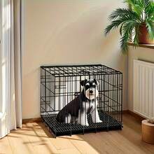 可折叠狗笼带托盘，不锈钢宠物笼带便盆，适合小型和中型犬、泰迪犬、贵宾犬、兔子和猫，室内外均可使用，便携式室内围栏 - 通风设计，可拆卸托盘和安全锁门，可折叠宠物犬舍，坚固的宠物游戏围栏 - 彩色 - 查看 9