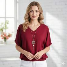 Women Tops - 酒紅色 - 查看 4