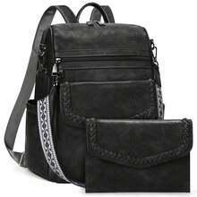 NEWHEY Sac à dos mode homme en PU, sac à dos convertible pour hommes et femmes, sac à bandoulière décontracté avec gland pour la rentrée scolaire - Multicolore - Voir 8