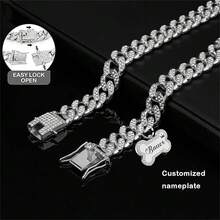 Universal Decorative Collar For Cats And Dogs, Combining Classic Cuban Chain And Personalized Bone Pendant, Made Of Rust-Resistant And Durable Zinc Alloy, Adorned With Transparent Rhinestones For A Luxurious Look, Adjustable Neck Size For Long-Term Comfortable Wear - Multicolor - View 4