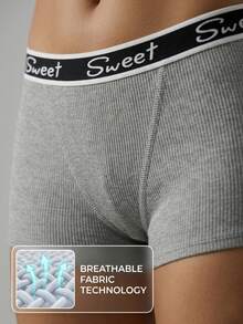 Women's Grey Letter Waistband Boyshort Panties, Casual Sports Shorts - Grey - View 5