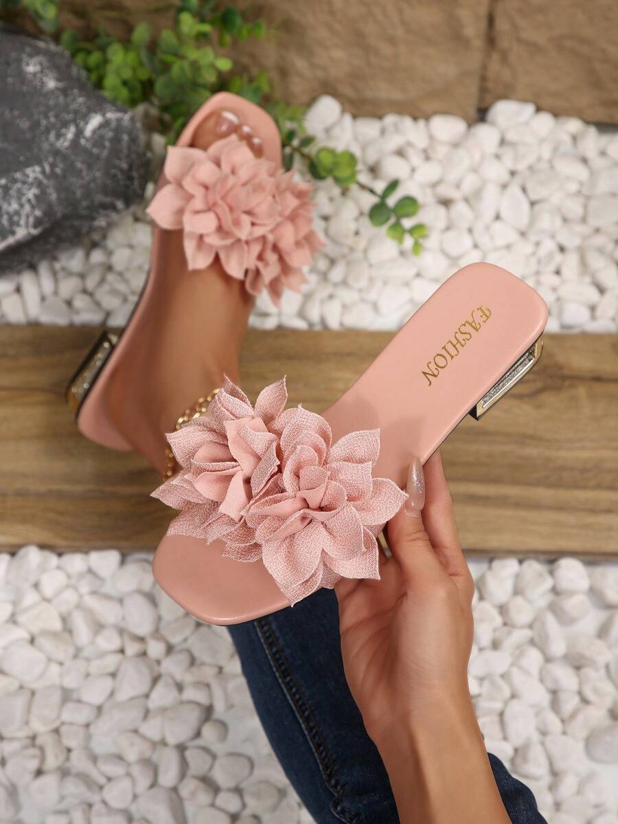 Giày sandal đế bằng mũi vuông kiểu hoa sen thời trang mới dành cho nữ cỡ lớn, kiểu dáng đơn giản, thoải mái và đa năng, thích hợp cho hoạt động ngoài trời, du lịch, đi biển, mùa hè. - Hồng - Xem 1