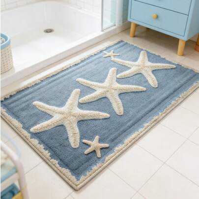 1pc Cute 3-Starfish Decorative Floor Mat, Decorative Mat, Cute Gaming Mat, Decorative Carpet, Bedroom Decor, Small Rug, Carpet, Home Decor, Outdoor Rug, Washable Carpet, Graduation Gift