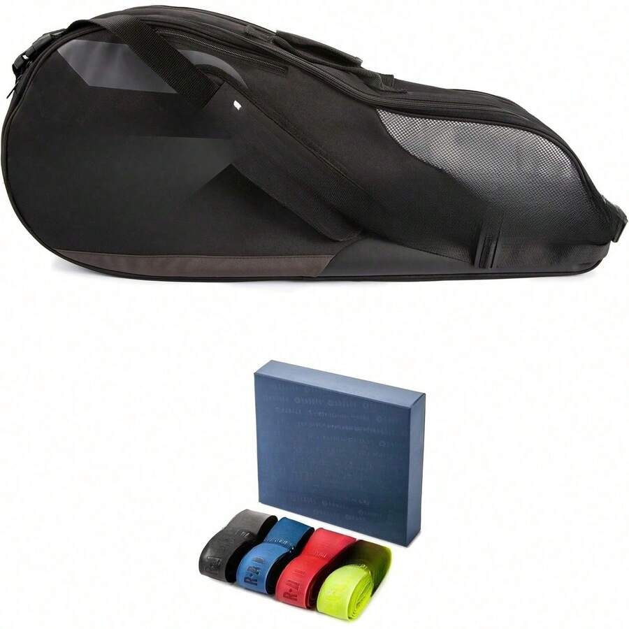 Tennis Bag - 6 Racket Bag For Tennis, Badminton & Squash Racquets. Blue, Black Or Magenta. Holds Up To 6 Racquets + Accessories + Trainers - 黑色 - 查看 1