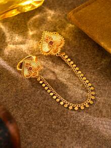 1pc Minimalist Versatile Gold-Plated All-Match Chain & Flower Linked Hand Chain Bracelet, Suitable For Dates, Weddings, Parties, Holidays, Gift - Yellow Gold - View 4