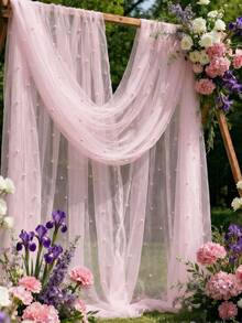 1 pieza Tela de tul rosa perla con perlas incrustadas, cortina de fondo para boda, tela decorativa para vestido de novia, decoración para fiesta de boda, telón de fondo para fotos, mantel, bandera, envoltura de regalo, tul bordado con perlas elegante para manualidades DIY, decoración de ceremonia, ducha nupcial, decoración del hogar, telón de fondo para eventos - Perla rosa - Ver 3