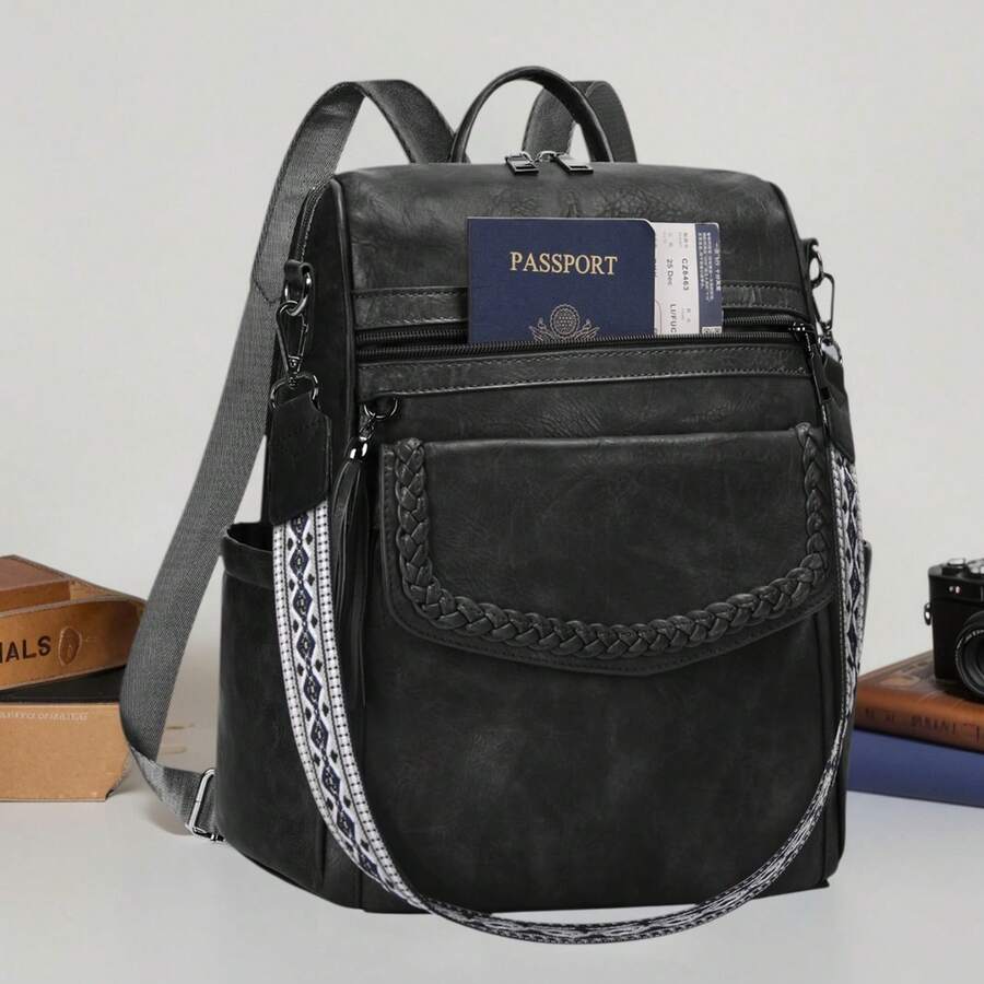 NEWHEY Sac à dos mode homme en PU, sac à dos convertible pour hommes et femmes, sac à bandoulière décontracté avec gland pour la rentrée scolaire - Multicolore - Voir 1
