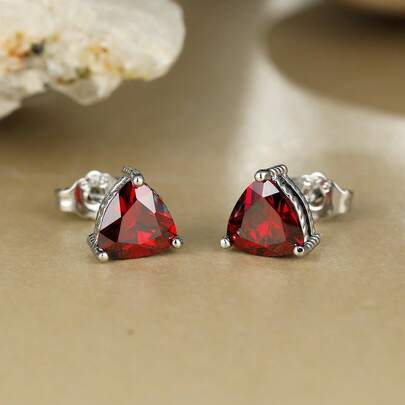 Vanel 1 par de elegantes pendientes de botón con circonita cúbica de corte trillón multicolor para mujeres, pendientes solitarios con borde de cuerda, joyería de moda para mujeres, para uso diario y fiestas