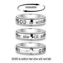 1 pieza Anillo giratorio de color plateado caliente con el símbolo de la cruz y el texto "DIOS ES AMOR" de estilo religioso cristiano, diseño giratorio perfecto como regalo para el para hombres y mujeres - Plateado - Ver 1