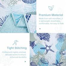 3 Pieces Coastal Quilt Set Queen King Size , Summer Beach Blue Ocean Theme Quilts With Pillowcases Microfiber Ocean Bedding Set Nautical Bedspreads Coverlet Lightweight Comforter For Wedding Items,Valentines Day Home Bed Room Decor,Mothers Day Gift,All Season - Bờ biển xanh - Xem 7