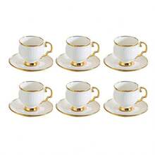 2/4/6 Sets 3oz Ceramic Coffee Cups With Saucers, Turkish Coffee Cups With Gold Rim Design, Arabic Coffee Cup Set, Suitable For Coffee, Milk, Juice, Ideal For Home, Restaurant, Cafe, Valentine's Day, Perfect Gift For Coffee Lovers - Multicolor - View 11
