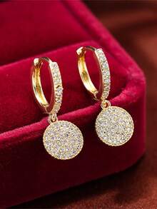 1 par de pendientes de aro redondos con material de cobre y circonita micro-incrustada de moda - W16388 - Ver 11