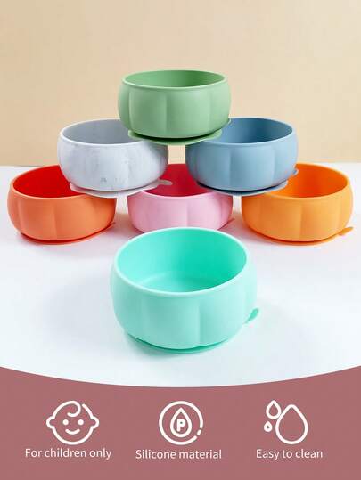 1 Tazón de alimentación para bebés de gran capacidad con forma de calabaza, hecho de material de silicona, de estilo lindo y adecuado para la alimentación independiente diaria de bebés