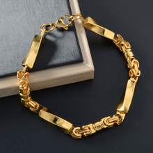 1 Stück/Set personalisierter 18K vergoldeter Edelstahl geometrischer Bambus Halskette und Armband Set, geeignet für Lässig, Streetwear, Hip-Hop, Bühne, Party, Musikfestival Anlässe - Gold - Übersicht 4