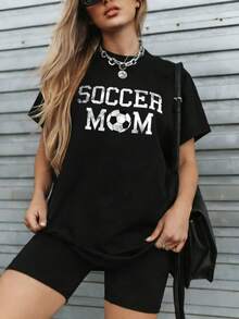 Áo thun ngắn tay màu đen dành cho bà mẹ mê bóng đá - màu đen - Xem 2