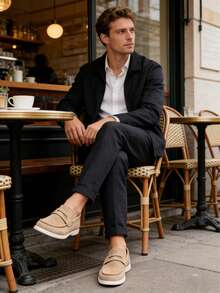 男士春夏麂皮驾驶鞋、经典奢华便士乐福鞋、英伦风男士平底鞋、商务休闲运动鞋 - 杏色 - 查看 5