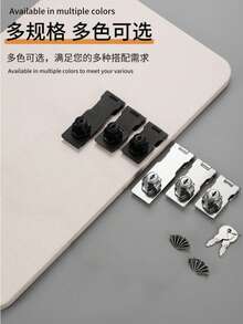 1 Set Stainless Steel 2-In-1 Lock With Lock Plate - Suitable For Desks, File Cabinets, Wardrobes, Etc. | 90 Degree Locking, Includes Keys - Ideal For Home, Office And Hotel Security Protection - Multicolor - View 2
