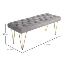 Entrance Bench/Shoe Bench With Velvet Cover, Grey, 116x44.5x49cm, Ideal For Hallway & Entryway - Grey - View 2