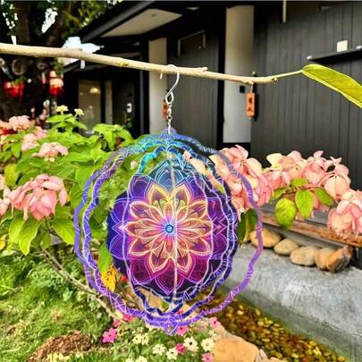 1 chiếc chuông gió kim loại 3D hình hoa sen Mandala cổ điển có móc xoay 360° không giới hạn, trang trí sân vườn và hiên nhà ngoài trời, vật trang trí đa chức năng cho sân vườn, hiên nhà và không gian trong nhà, quà tặng ngoài trời lý tưởng, chuông gió ngoài trời, quà tặng tri ân thầy cô, quà tân gia hoàn hảo (9.84in*9.84in)