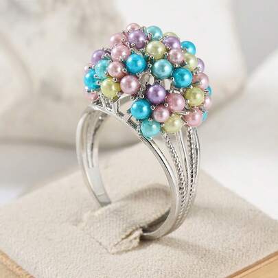 Nhẫn đồng hình hoa rỗng đính hạt nhiều màu sắc dễ thương theo phong cách Bohemian, trang sức thủ công phù hợp cho nữ, thích hợp cho các bữa tiệc và dịp xã giao, một món quà bất ngờ dành cho bạn bè.