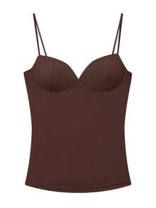 Áo camisole corset đỏ, áo camisole không tay gợi cảm dành cho nữ và áo hai dây, áo crop top hở lưng thời trang Y2K, áo camisole thanh lịch thoải mái mùa hè - Cà phê nâu - Xem 7
