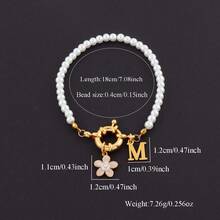 1pc Vintage Initial Flower Spring Buckle Faux Pearl Beaded Bracelets For Women - White - View 2