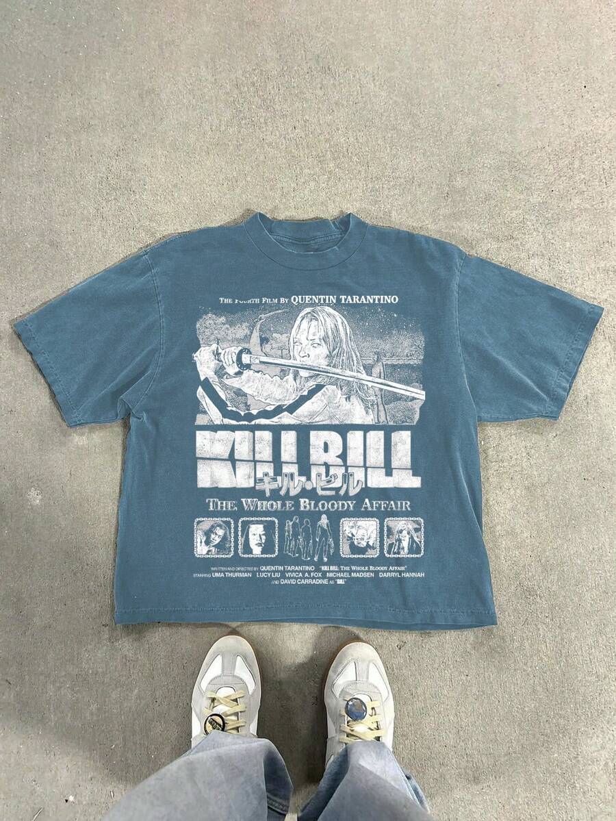 Vintage Distressed Snow Flake Print T-Shirt, Spring/Summer - Blue - View 1