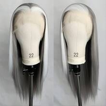 Silver Grey Lace Wig With White Highlights Long Silky Straight Synthetic Lace Front Wig For Women Natural Hairline - Multicolor - View 4