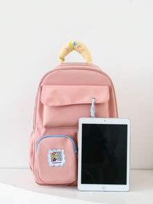 Color Block Design Multi-Compartment Large Capacity Backpack, Casual Lightweight Tote Bag - Multicolor - View 2