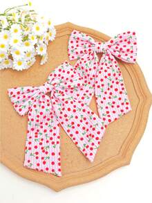 1/2 chiếc kẹp tóc hình nơ in hình quả anh đào ngọt ngào dành cho thiếu nữ, kẹp tóc ruy băng sọc hồng. - Hồng - Xem 3