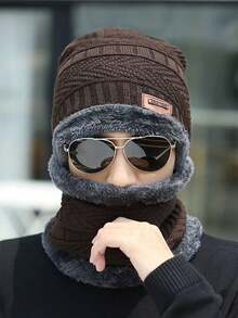 MilyModa Kit Set: Flexible And Warm Winter Hat And Scarf / Unisex - Brown - View 1