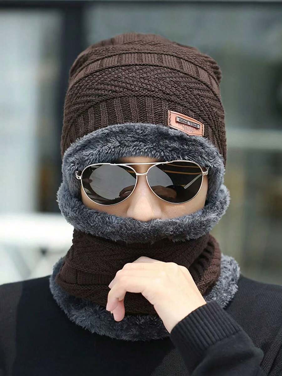 MilyModa Kit Set: Flexible And Warm Winter Hat And Scarf / Unisex - Brown - View 1